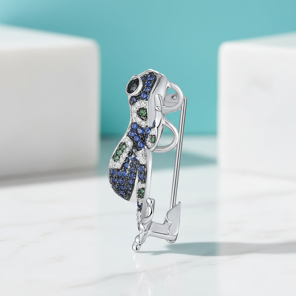 Sparkling Multi-Color Lovely Blue Sapphire Frog Brooch-Evani Jewelry