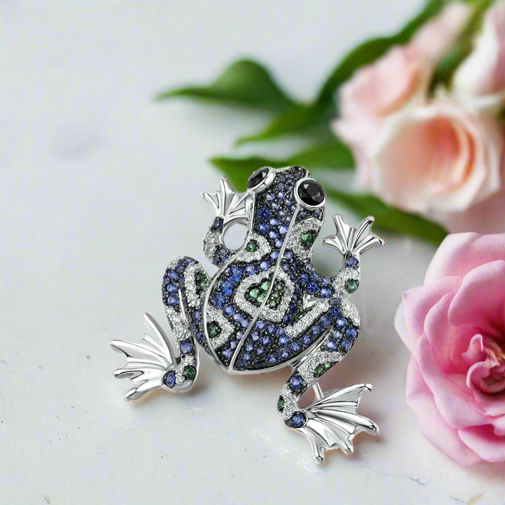 Sparkling Multi-Color Lovely Blue Frog Brooch-Evani Naomi Jewelry
