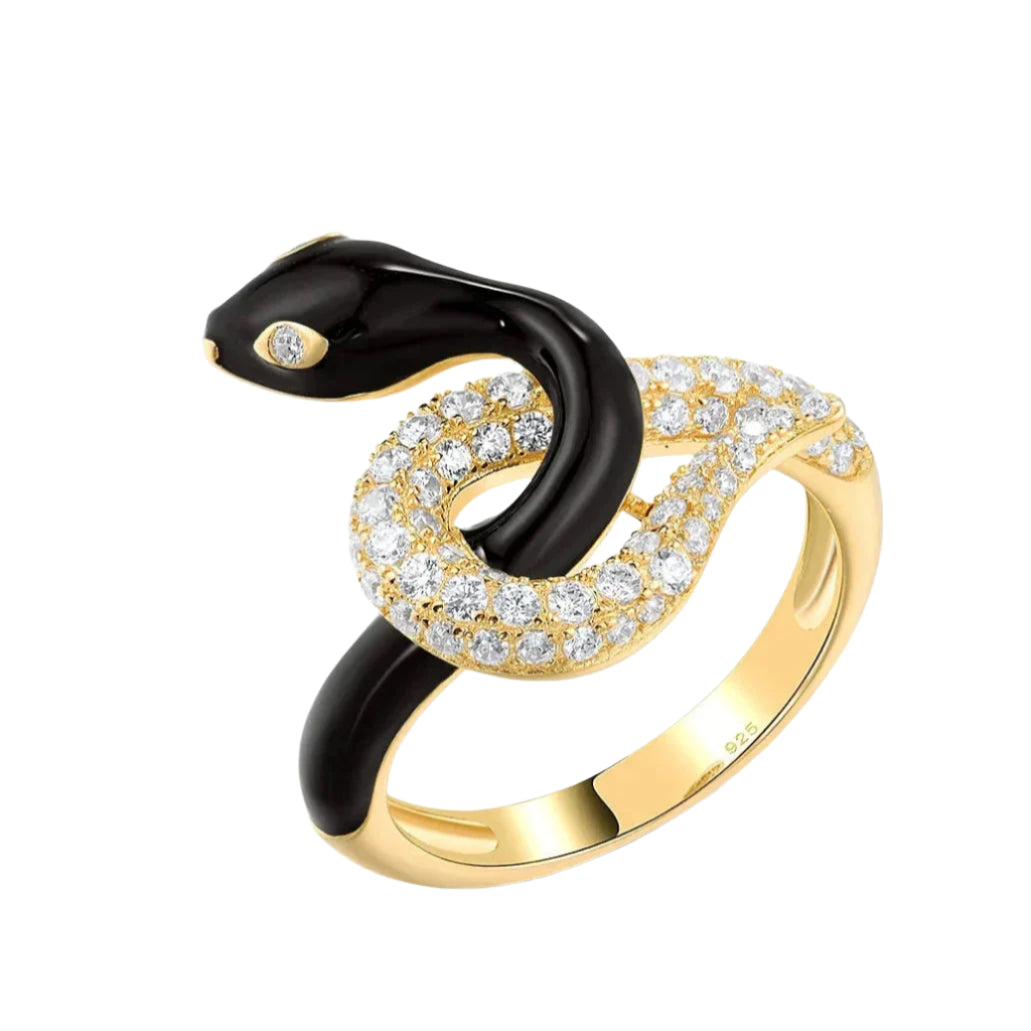 Sparkling Stone Enamel Glamorous Snake Ring-Evani Jewelry