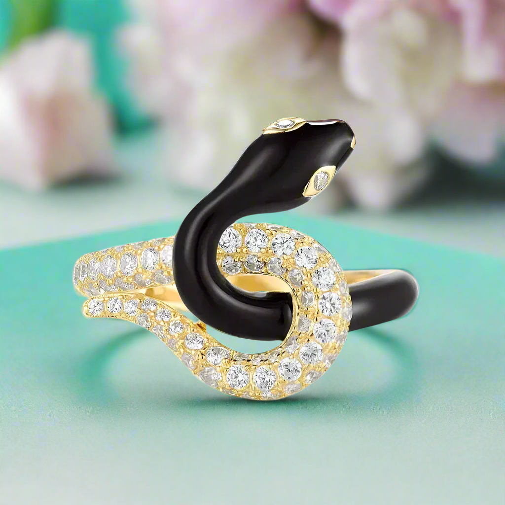 Sparkling Stone Enamel Glamorous Snake Ring-Evani Jewelry