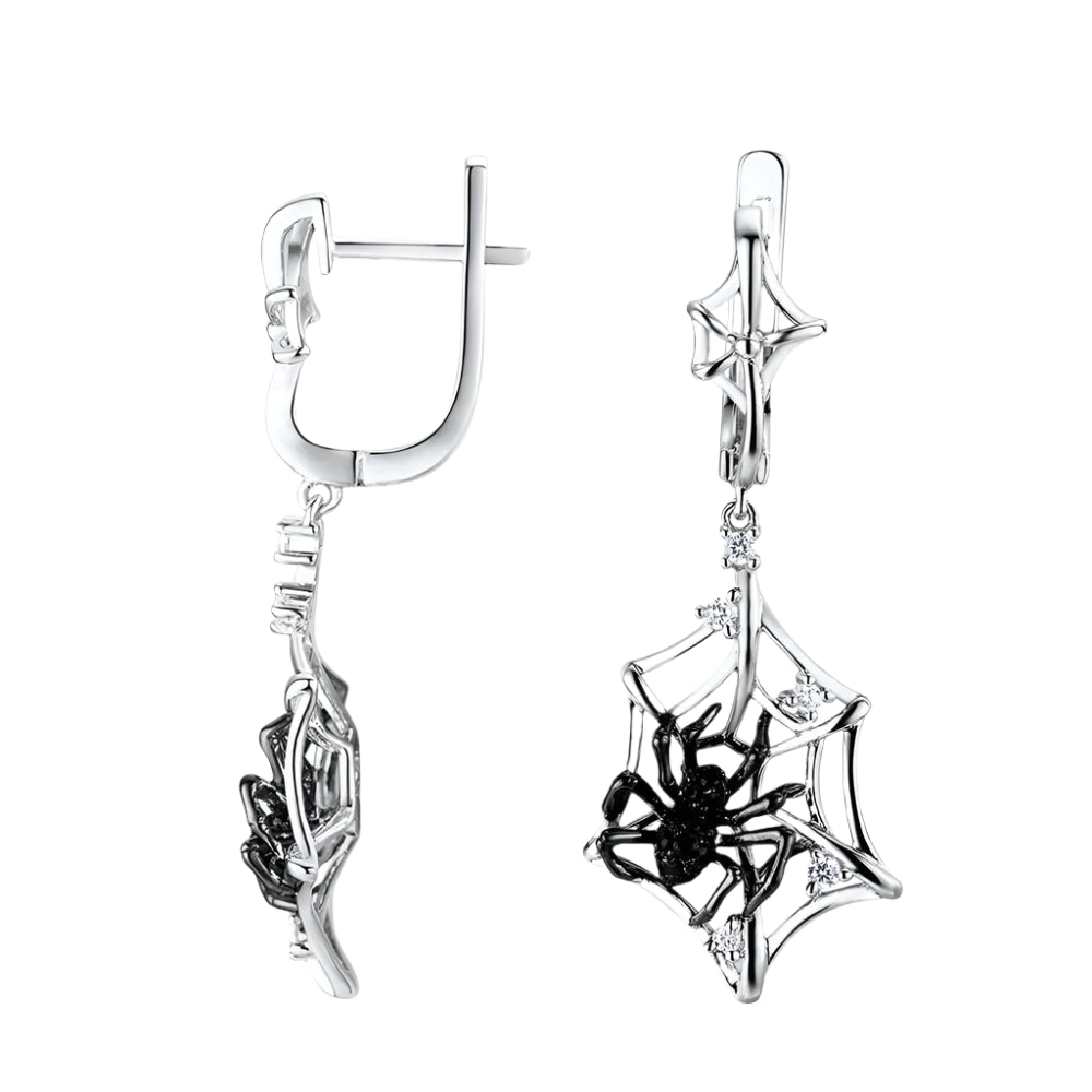 Spider and Cobweb Dangle Earrings-Evani Naomi Jewelry