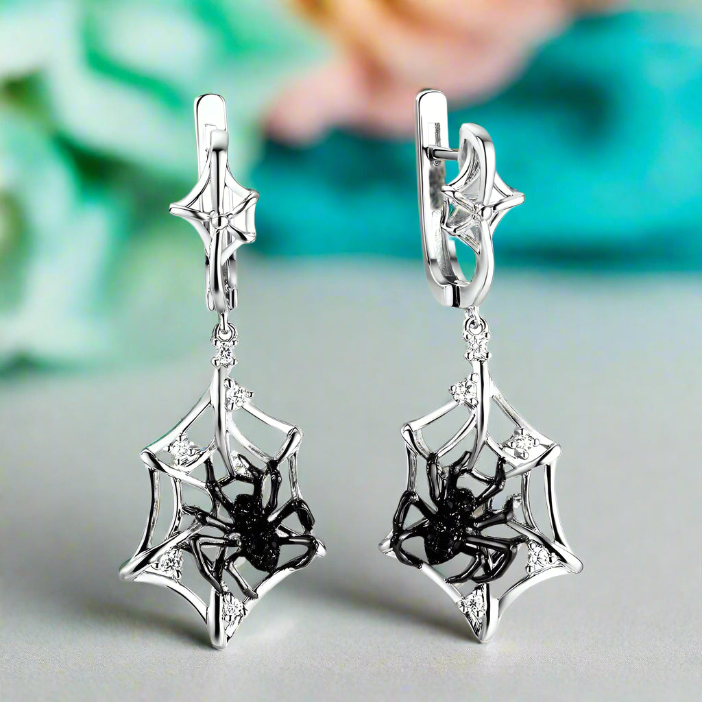 Spider and Cobweb Dangle Earrings-Evani Naomi Jewelry