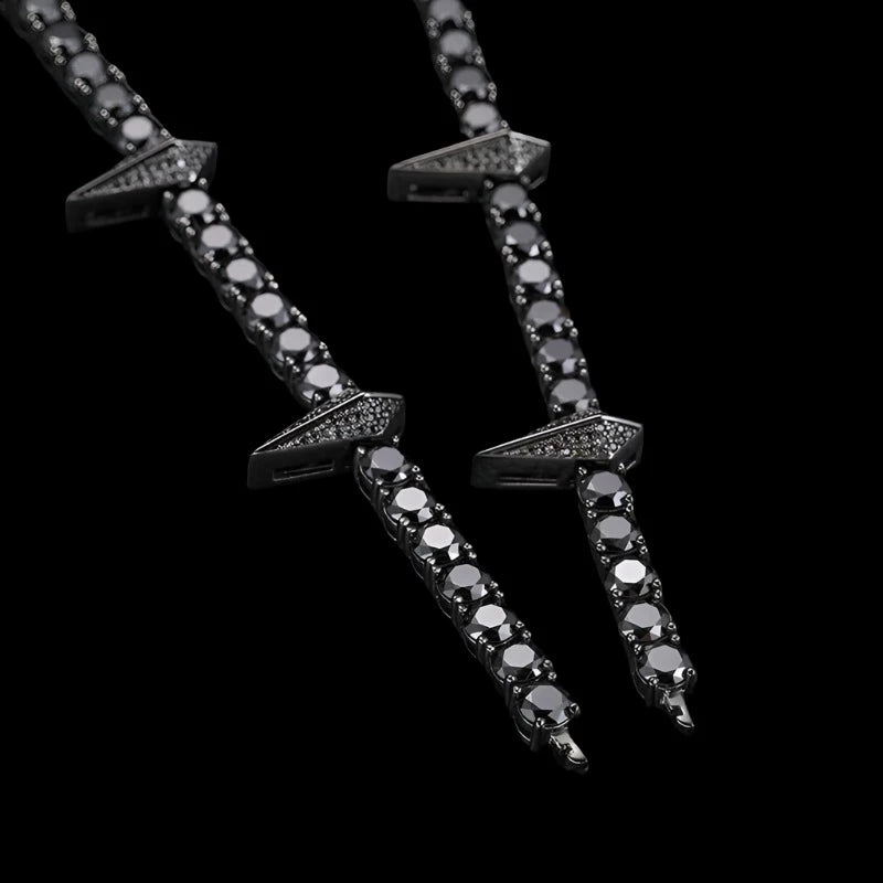 Spiked Tennis Link Necklace with Certified Black Diamond-Evani Naomi Jewelry
