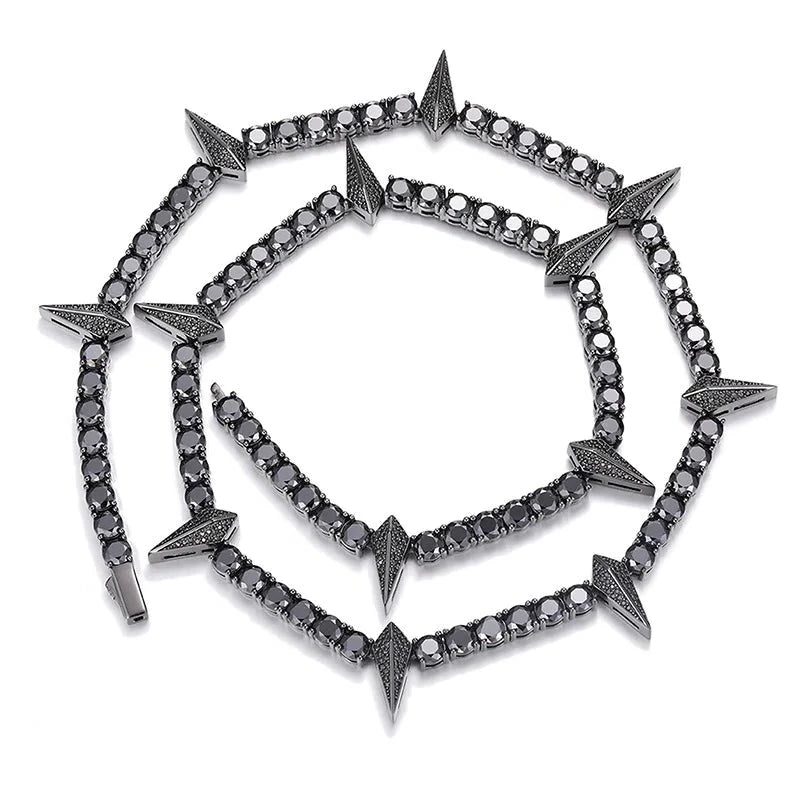 Spiked Tennis Link Necklace with Certified Black Diamond-Evani Naomi Jewelry