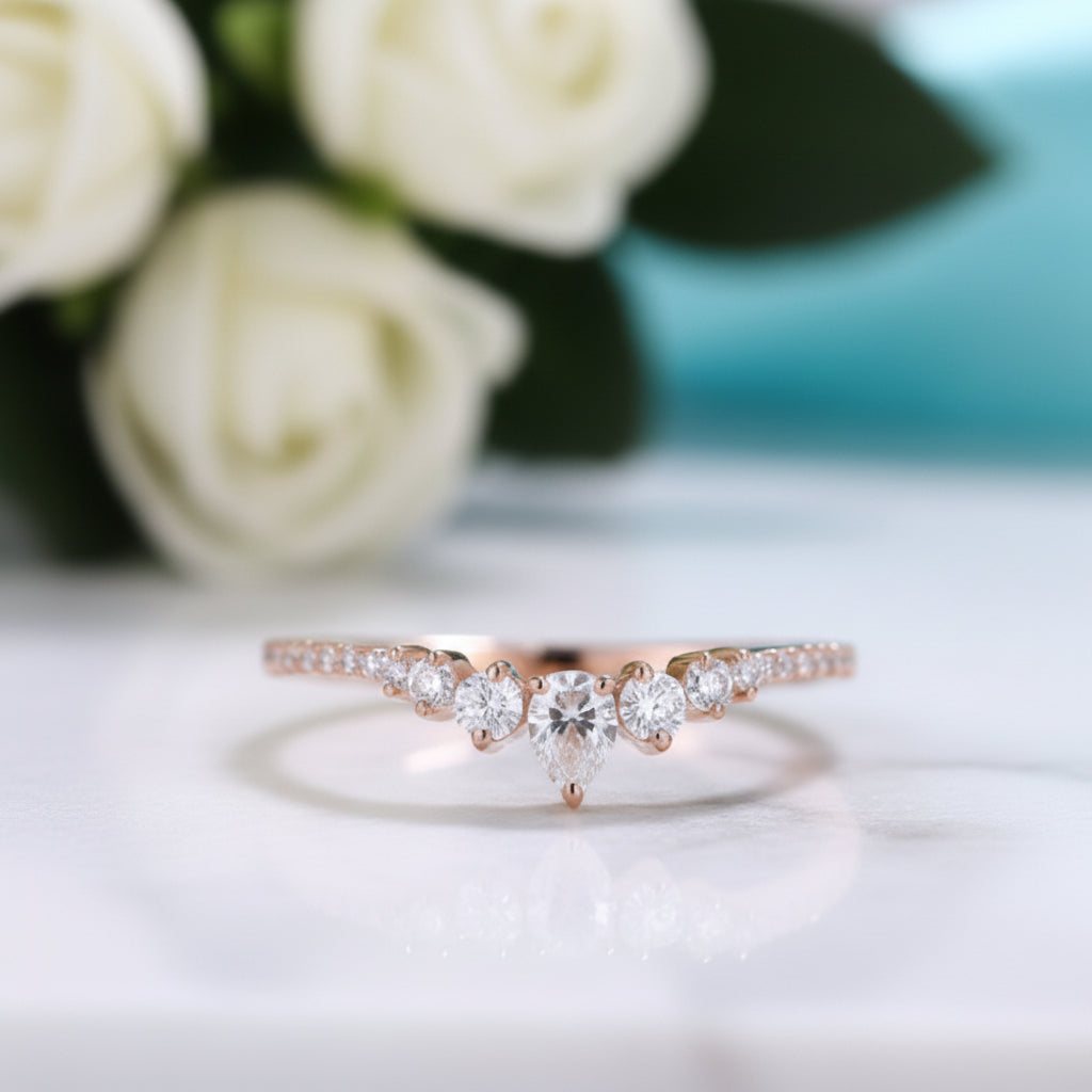 Stackable 14K Rose Gold Diamond Wedding Band-Evani Jewelry