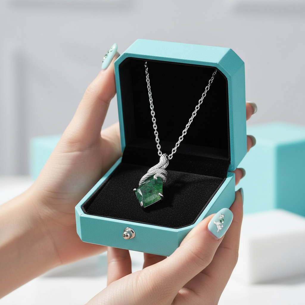 Steadfast Love- Snake Natural Moss Agate Pendant Necklace