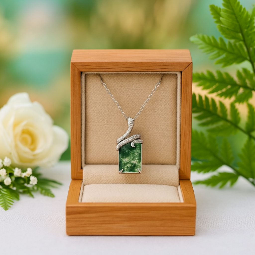 Steadfast Love- Snake Natural Moss Agate Pendant Necklace-Evani Naomi Jewelry