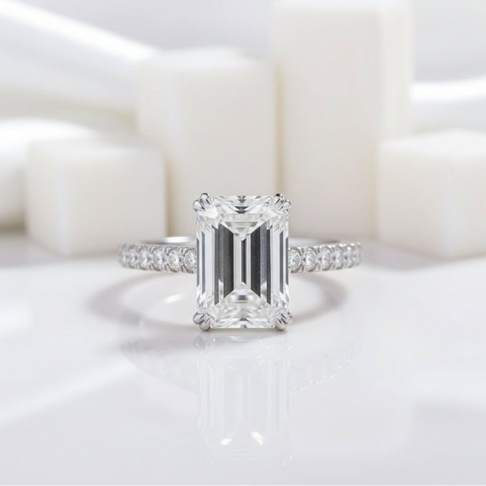 Stunning 3.0 ct Emerald Cut Diamond Engagement Ring-Evani Jewelry