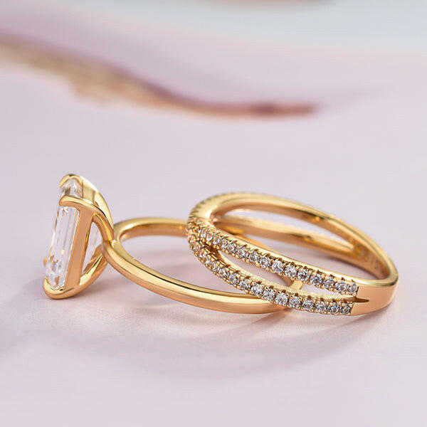 Stunning Emerald Cut 3.5ct Diamond Bridal Set-Evani Jewelry