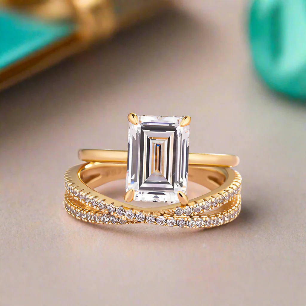 Stunning Emerald Cut 3.5ct Diamond Bridal Set-Evani Jewelry