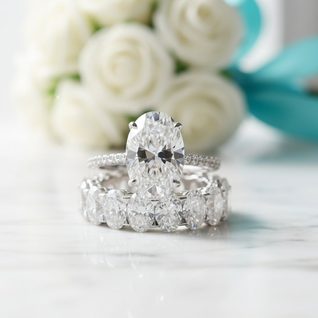 Stunning Oval Cut 3.5ct Diamond Bridal Set-Evani Jewelry