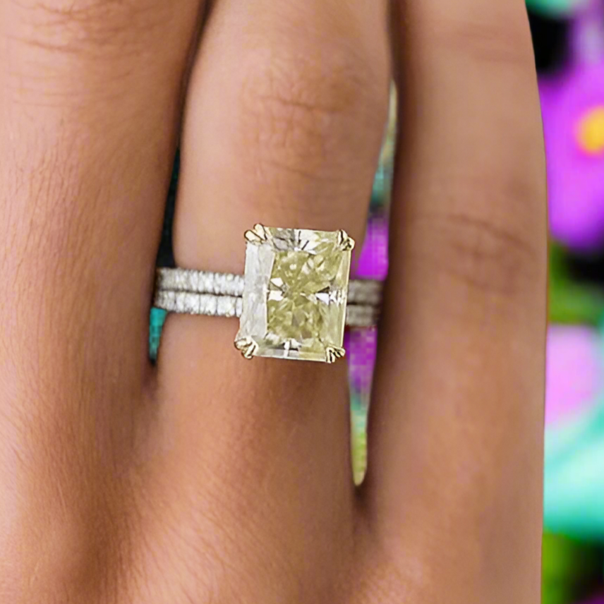 Stunning Radiant Cut 3.0ct Yellow Sapphire Bridal Set-Evani Jewelry