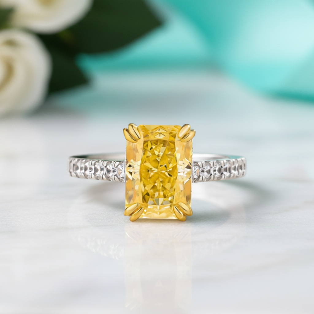 Stunning Radiant Cut Yellow Sapphire Engagement Ring-Evani Jewelry