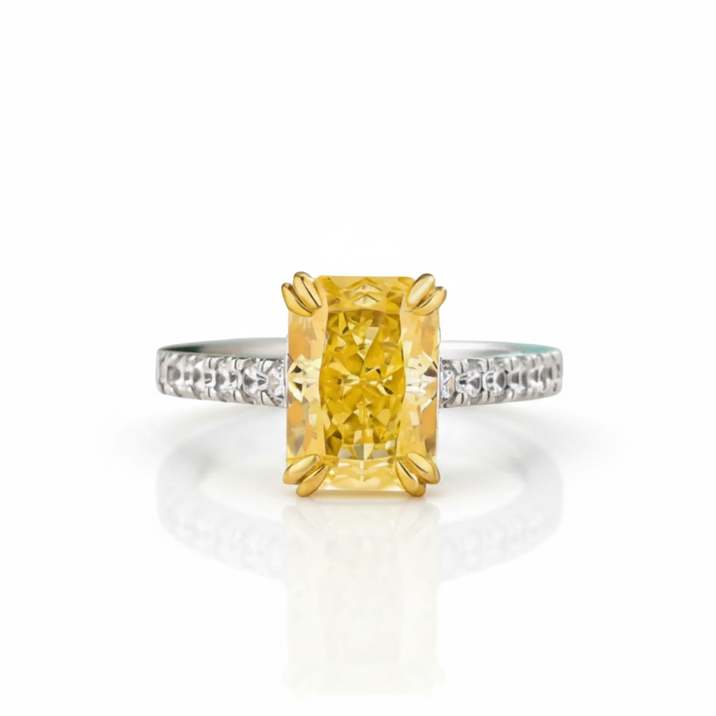 Stunning Radiant Cut Yellow Sapphire Engagement Ring - Evani Naomi Jewelry