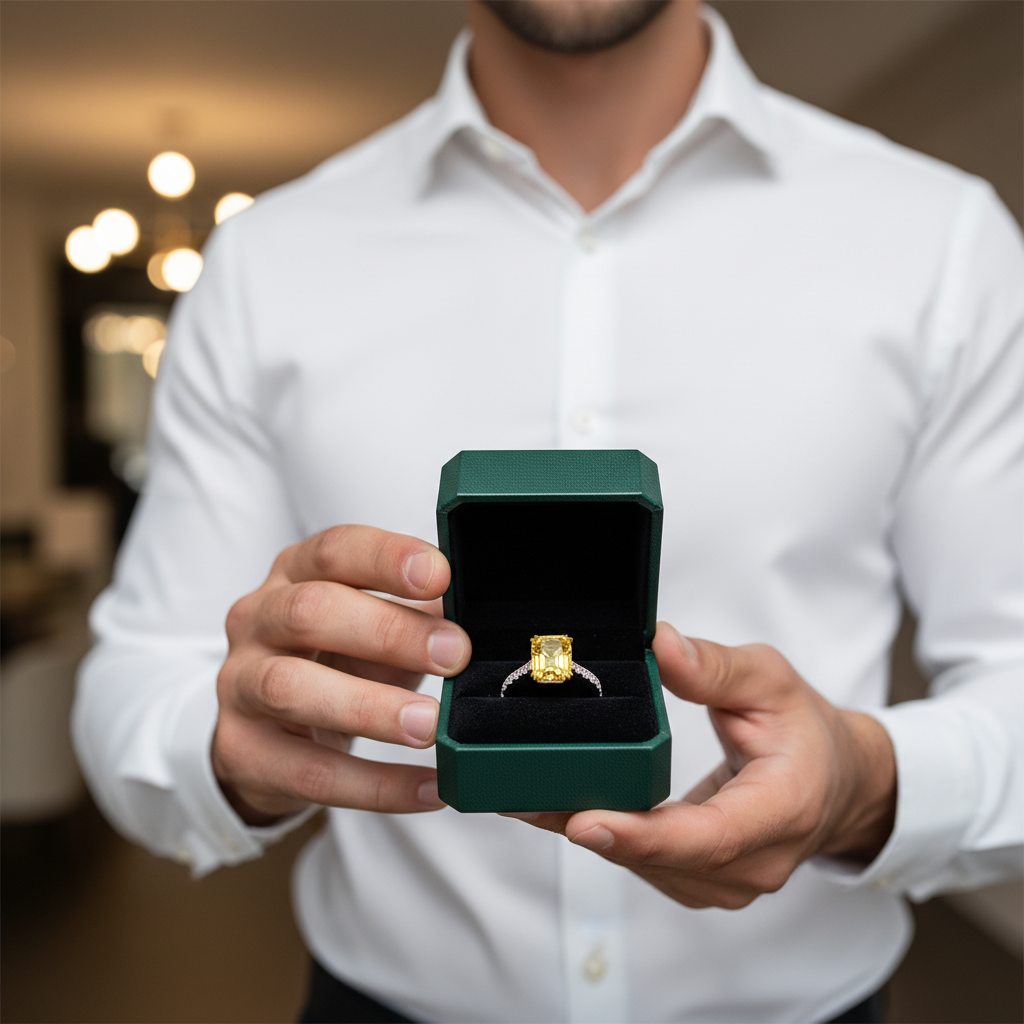 Stunning Radiant Cut Yellow Sapphire Engagement Ring - Evani Naomi Jewelry