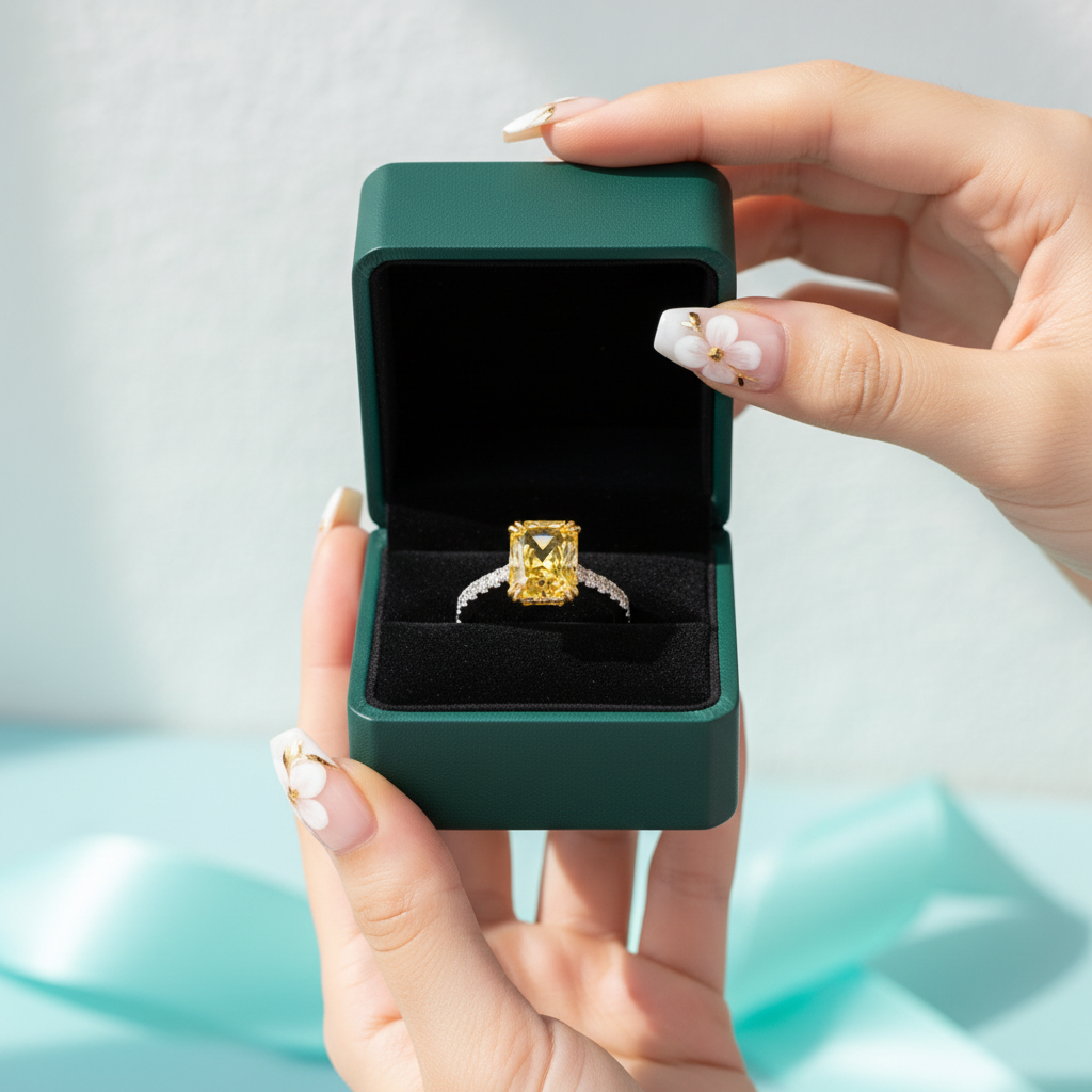 Stunning Radiant Cut Yellow Sapphire Engagement Ring - Evani Naomi Jewelry