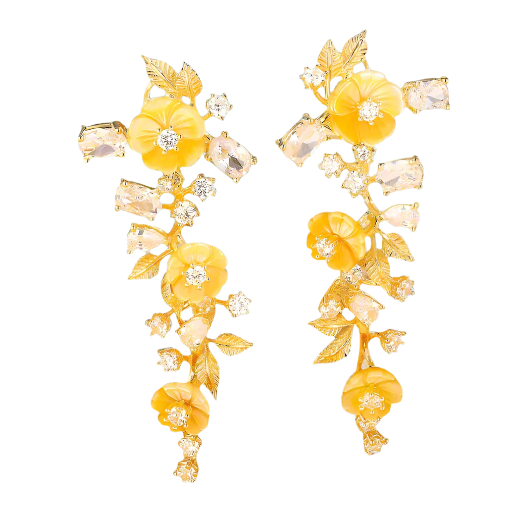 Summer Style Flower Diamond and Shell Drop Earrings-Evani Jewelry