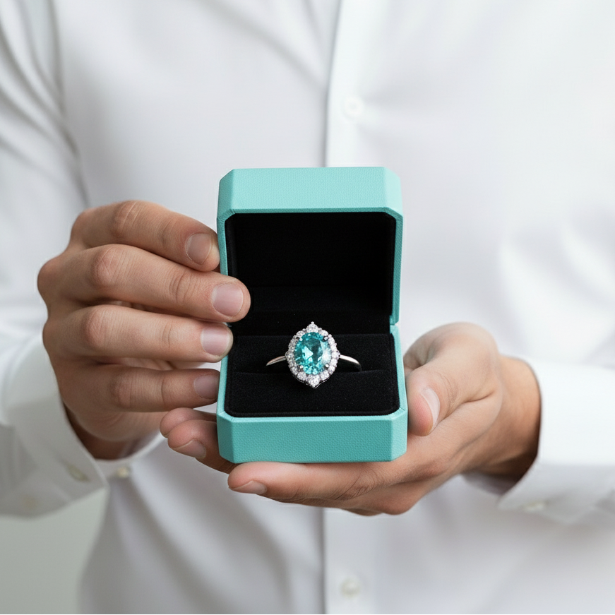 Round Cut 2.0 Ct Turquoise Classic Engagement Ring