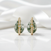 Serendipitous Love- Pear Cut Natural Moss Agate Earrings