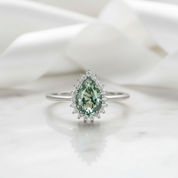 Luminous Bond- Pear Cut Moss Agate & Champagne Moissanite Gemstone Ring