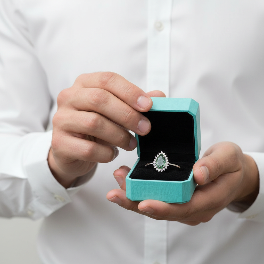 Luminous Bond- Pear Cut Moss Agate & Champagne Moissanite Gemstone Ring