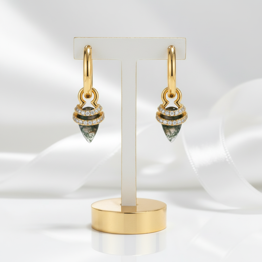 Eternal Promise- Unique Natural Moss Agate Earrings