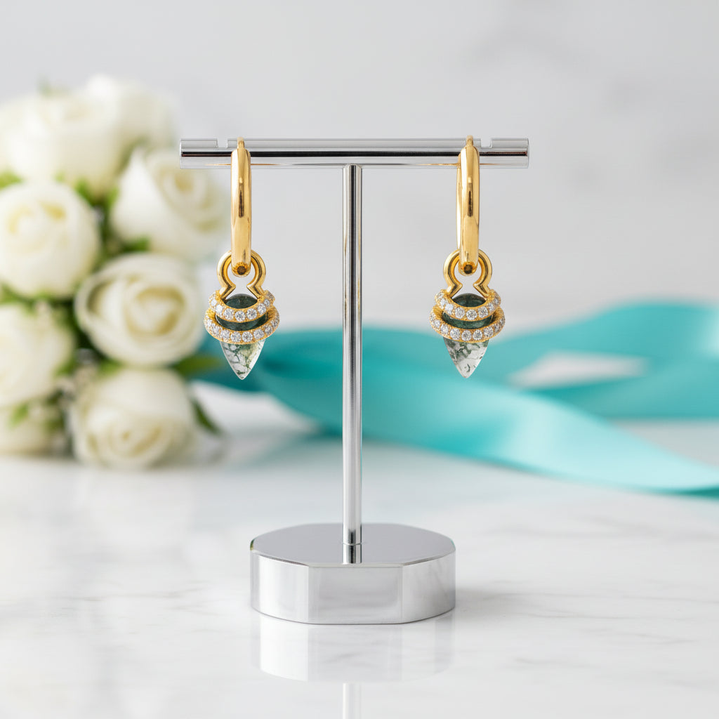 Eternal Promise- Unique Natural Moss Agate Earrings-Evani Jewelry