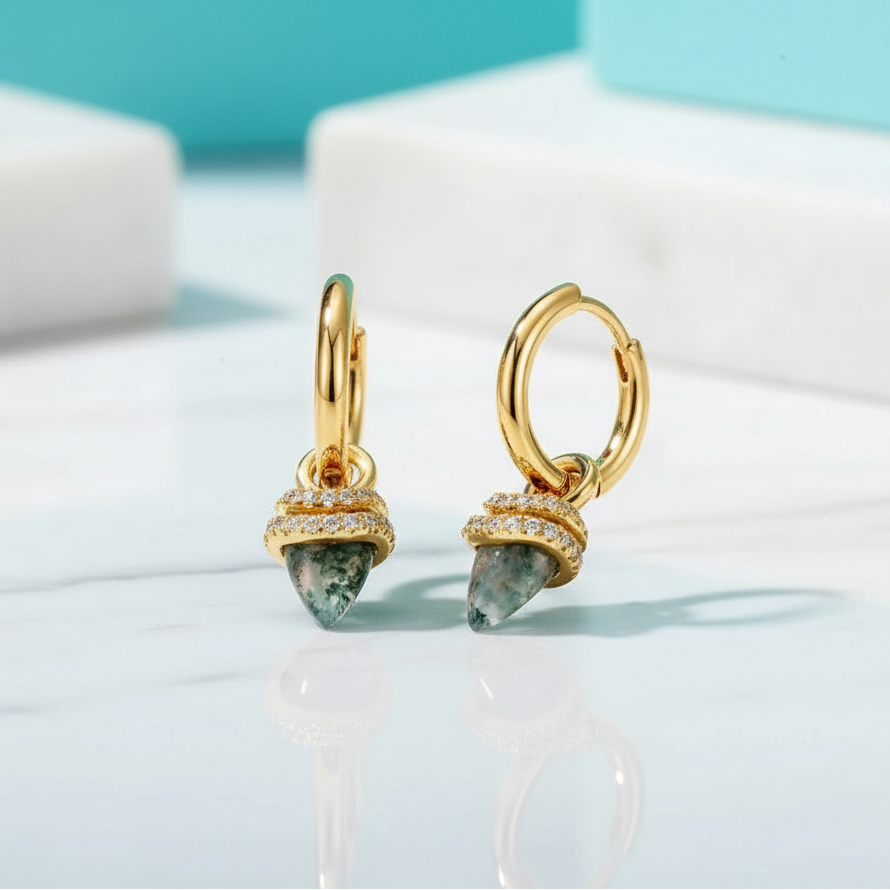 Eternal Promise- Unique Natural Moss Agate Earrings-Evani Jewelry