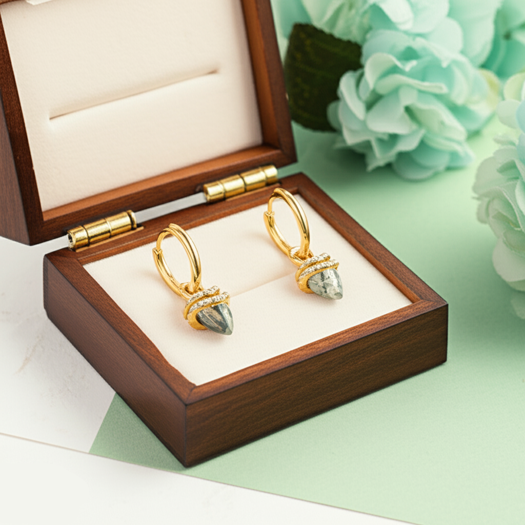 The Eternal Promise- Unique Natural Moss Agate Earrings-Evani Naomi Jewelry