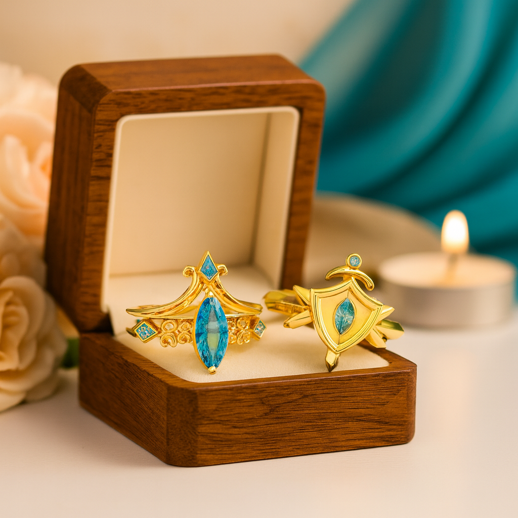 The Vow Of Paladin- Two-piece Ring Set (Women)- Video Game Inspired Rings in 14k Yellow Gold - Evani Naomi Jewelry