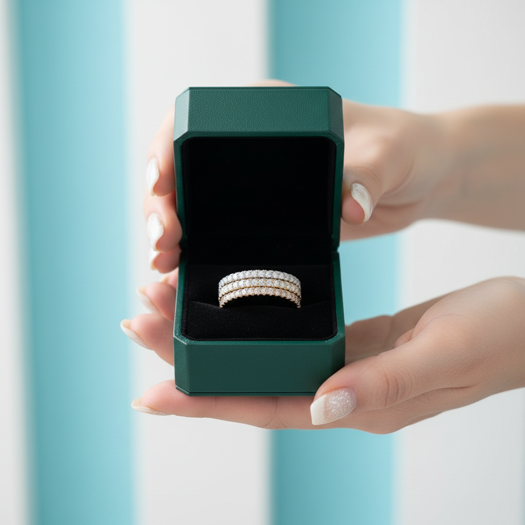 Three Pieces Full Eternity Stackable Wedding Band Set - Evani Naomi Jewelry