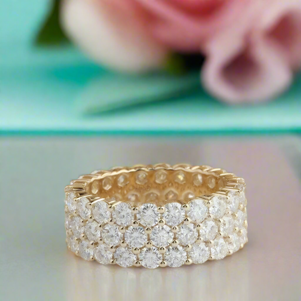 Three Rows Diamond Full Eternity Wedding Band-Evani Naomi Jewelry