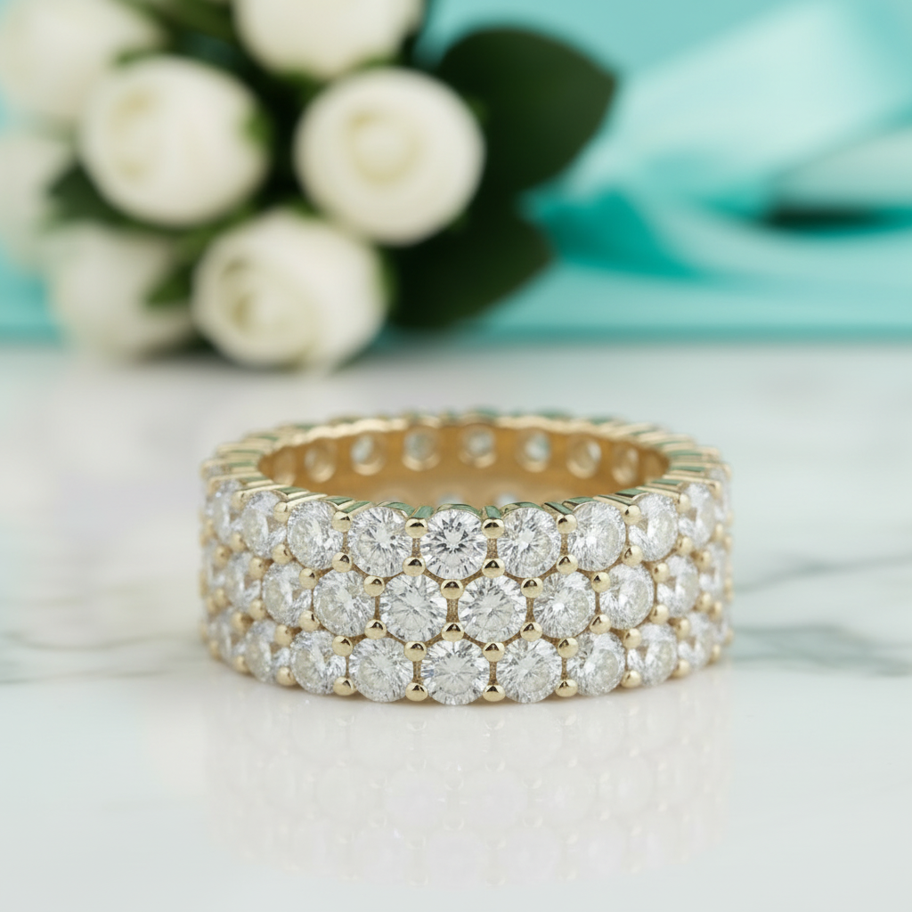Three Rows Diamond Full Eternity Wedding Band-Evani Jewelry
