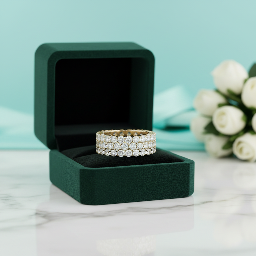 Three Rows Diamond OptionFull Eternity Wedding Band - Evani Naomi Jewelry