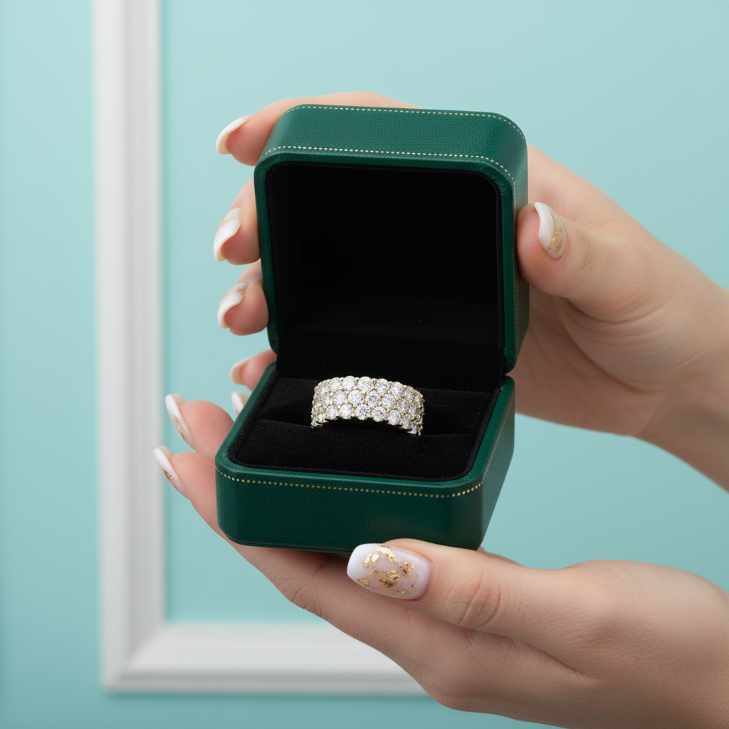 Three Rows Diamond OptionFull Eternity Wedding Band - Evani Naomi Jewelry