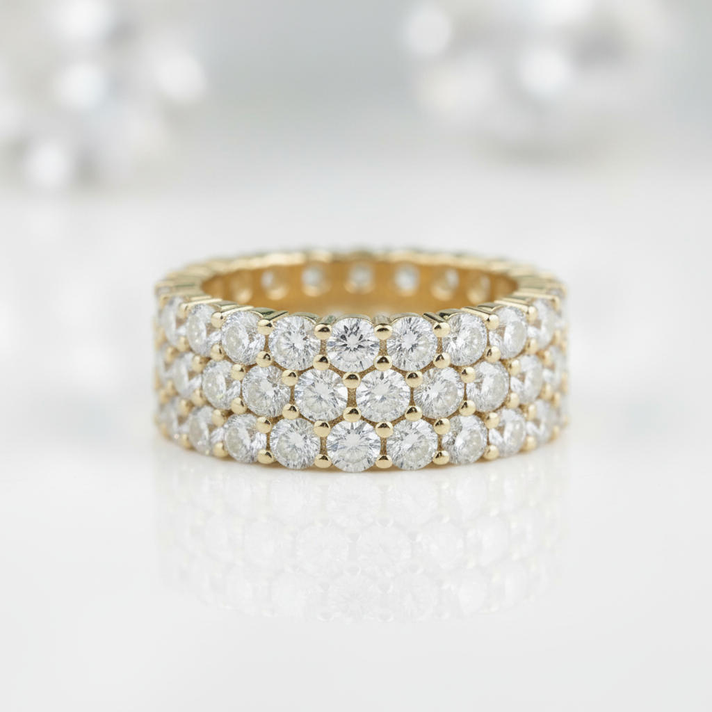 Three Rows Diamond OptionFull Eternity Wedding Band - Evani Naomi Jewelry