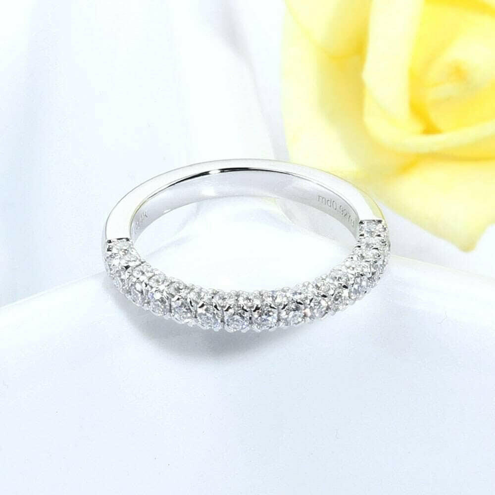Three Side Diamond 14K White Gold Half Eternity Wedding Band-Evani Naomi Jewelry