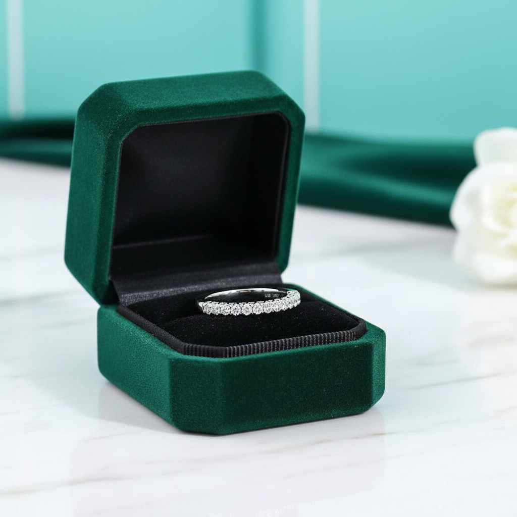 Three Side Diamond Option14K White Gold Half Eternity Wedding Band - Evani Naomi Jewelry