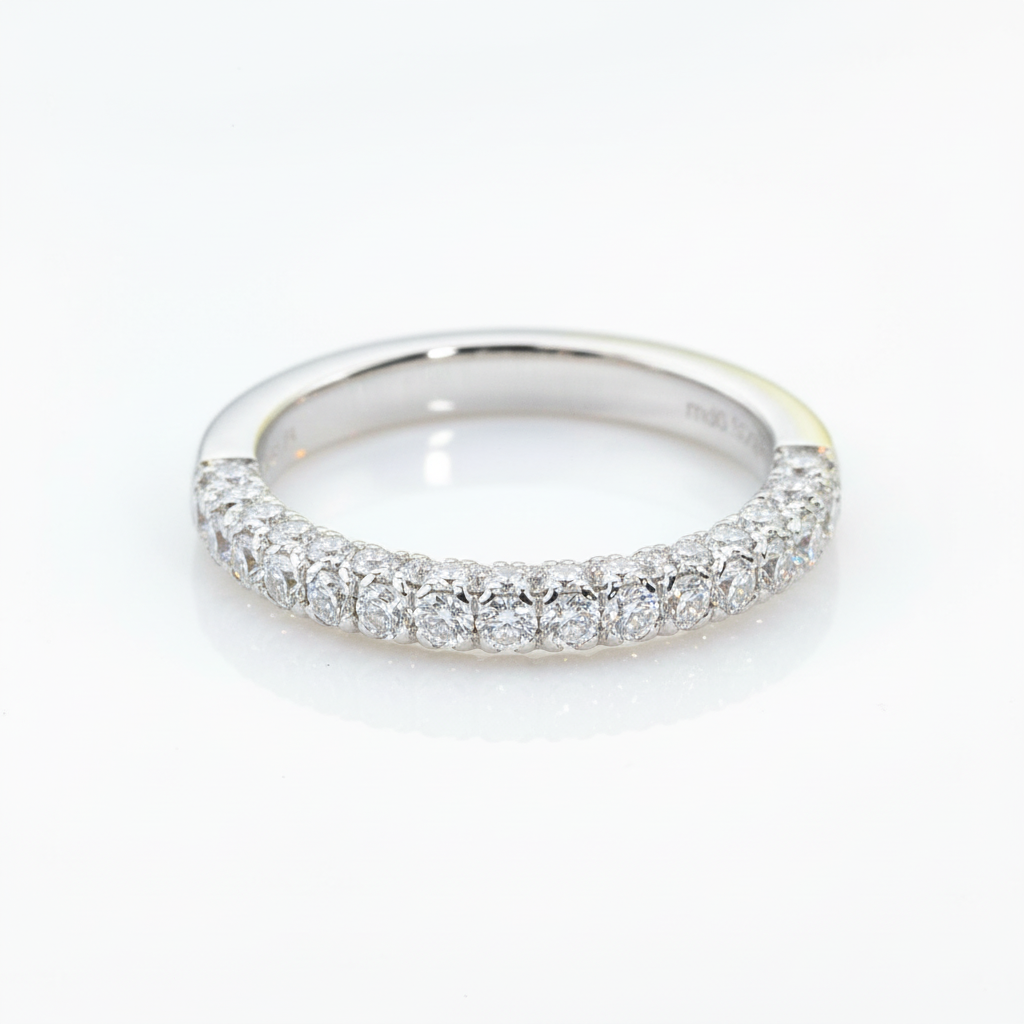 Three Side Diamond Option14K White Gold Half Eternity Wedding Band - Evani Naomi Jewelry