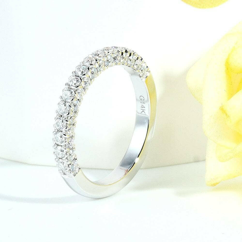 Three Side Diamond 14K White Gold Half Eternity Wedding Band-Evani Naomi Jewelry