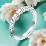 Three Side Diamond 14K White Gold Half Eternity Wedding Band-Evani Naomi Jewelry