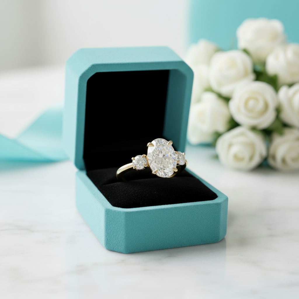 Three Stone 14k Yellow Gold Diamond Engagement Ring-Evani Jewelry