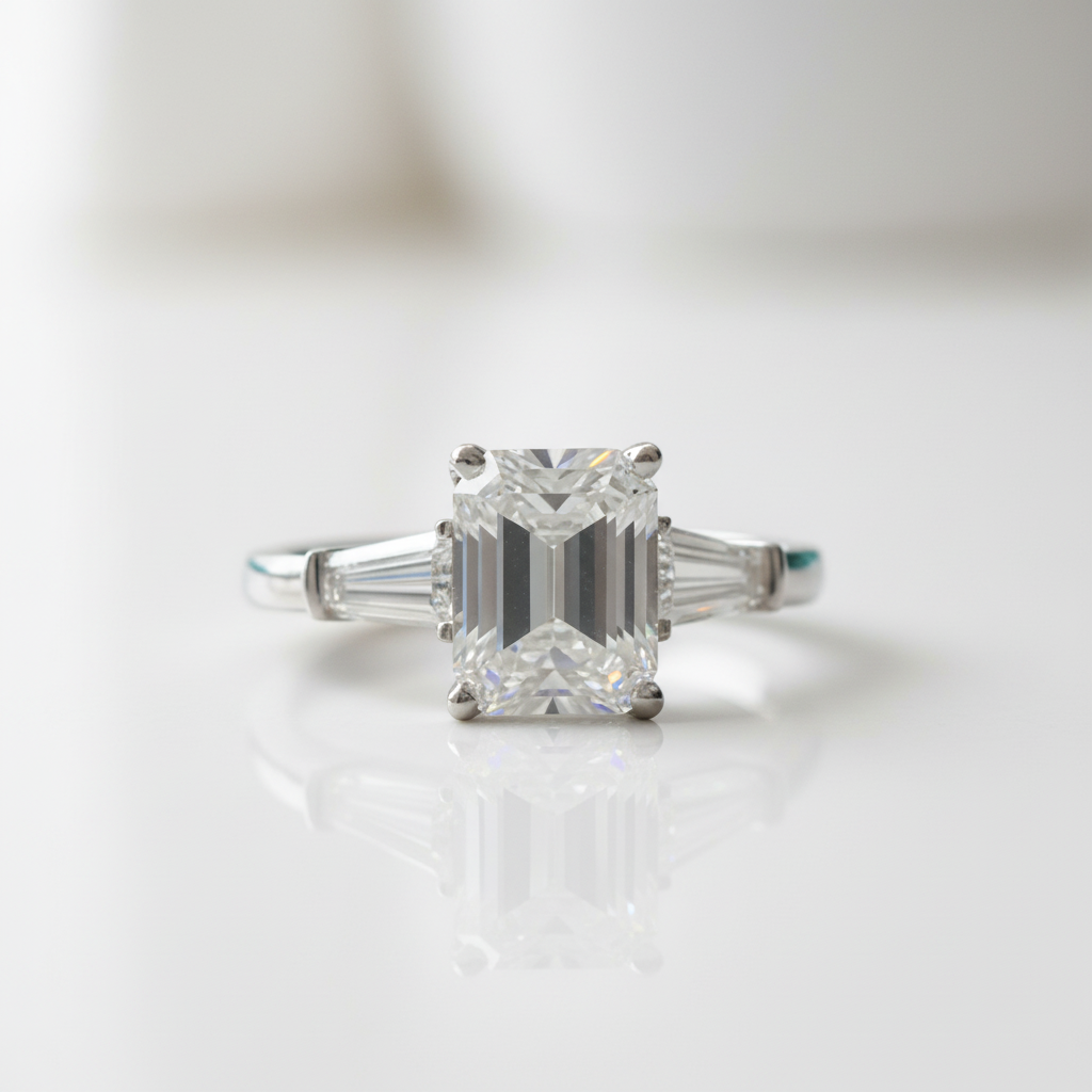 Three Stone 2ct Emerald Cut Diamond OptionEngagement Ring - Evani Naomi Jewelry