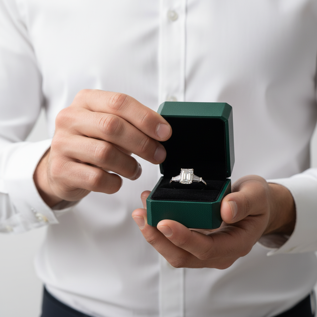 Three Stone 2ct Emerald Cut Diamond Option Engagement Ring - Evani Naomi Jewelry