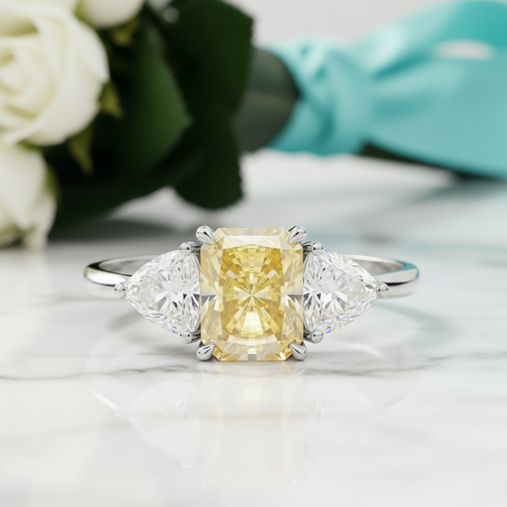 Three Stone 3.0ctw Yellow Radiant Cut Diamond Engagement Ring-Evani Jewelry