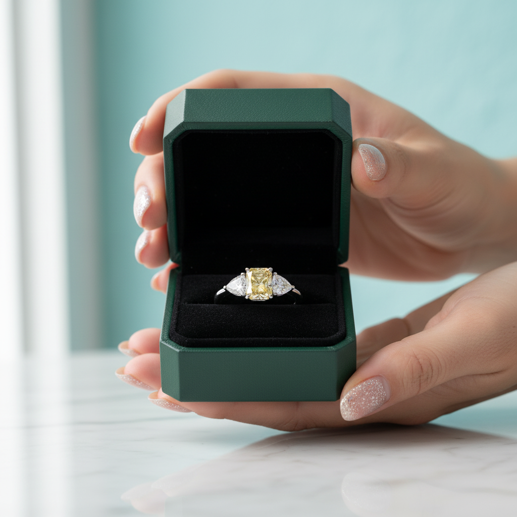 Three Stone 3.0ctw Yellow Radiant Cut Diamond Option Engagement Ring - Evani Naomi Jewelry