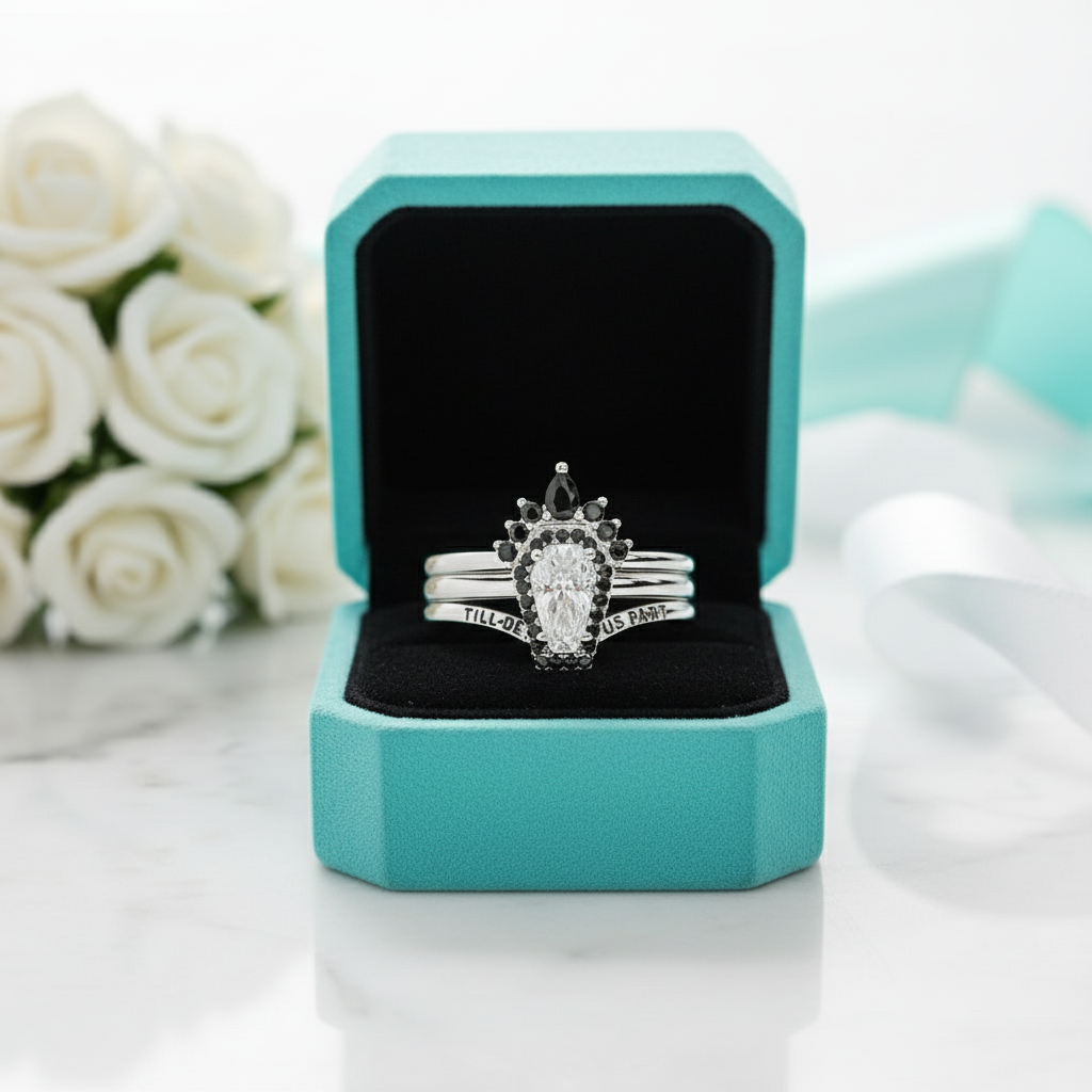 Gothic Wedding Rings in 14k White Gold Rare Coffin Cut Diamond-Evani Jewelry