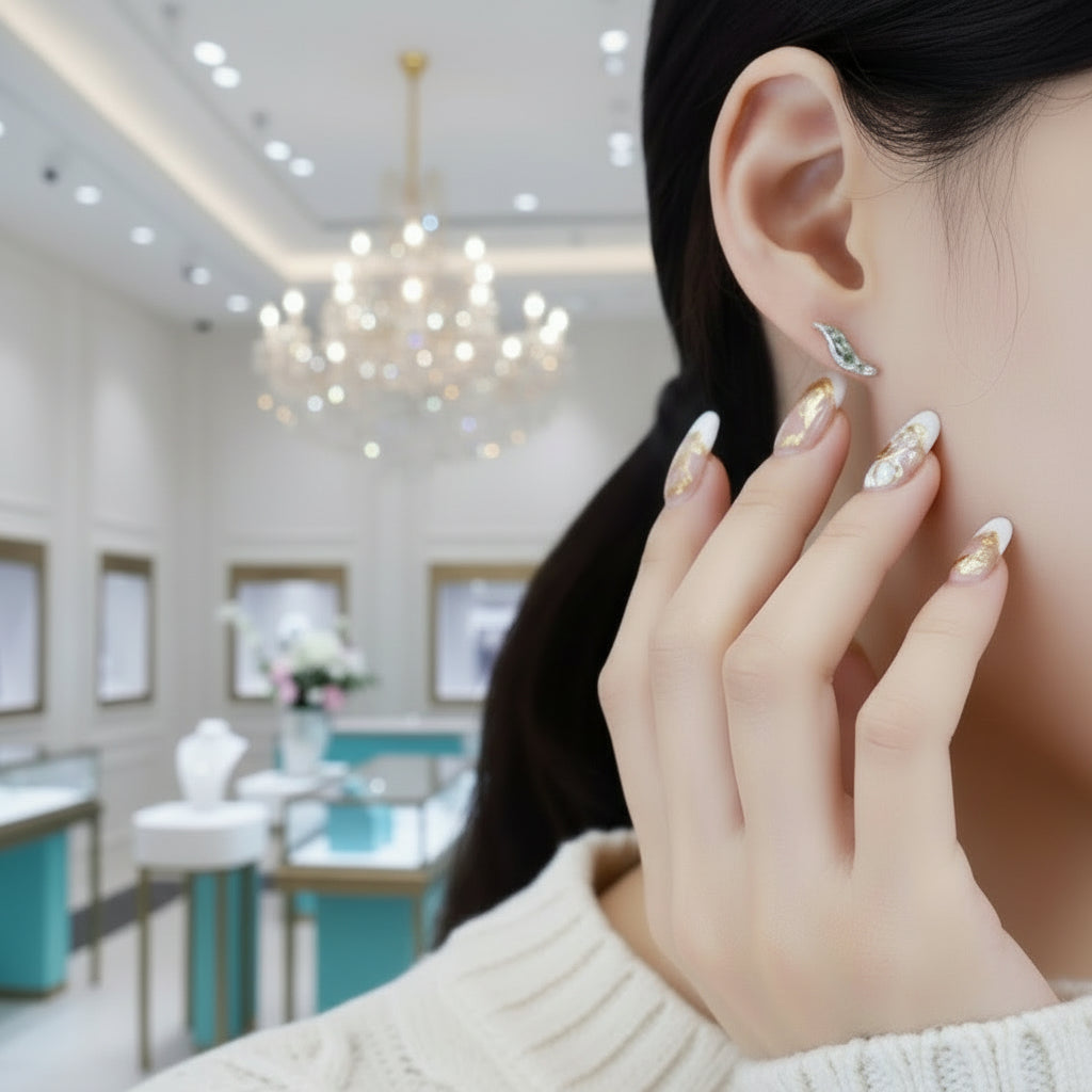 Timeless Vow- Leaf Shape Stud Natural Moss Agate Earrings-Evani Jewelry