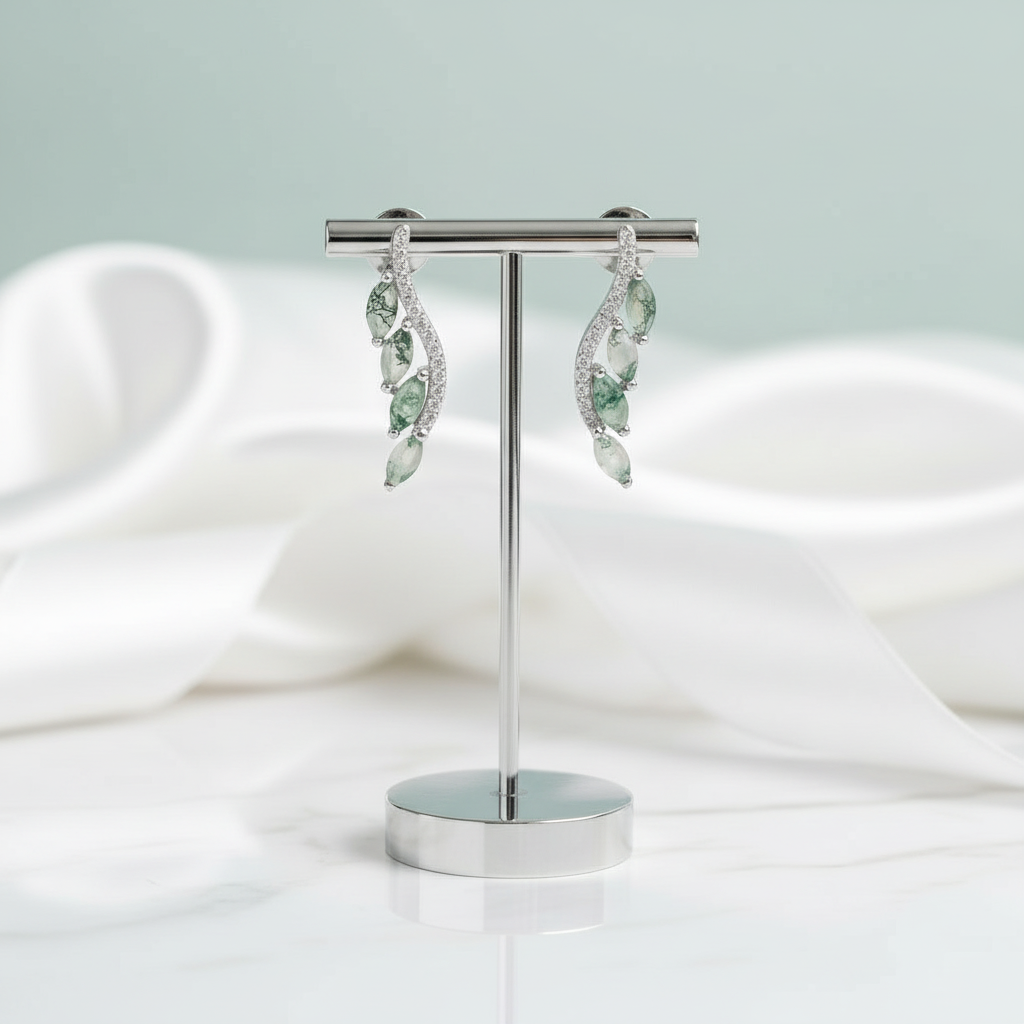 Timeless Vow- Leaf Shape Stud Natural Moss Agate Earrings