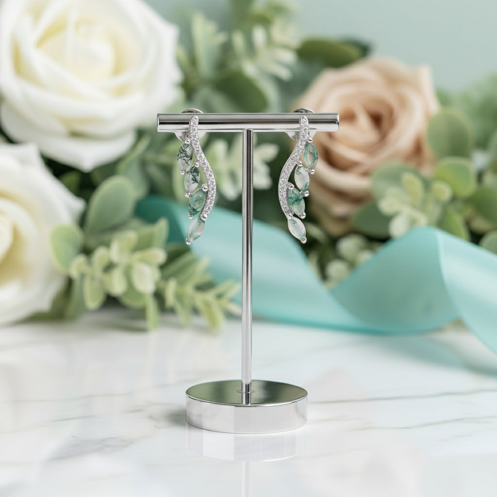 Timeless Vow- Leaf Shape Stud Natural Moss Agate Earrings-Evani Jewelry